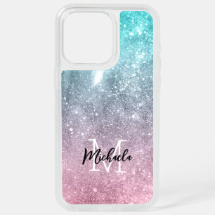 Aqua blue Pink ombre sea galaxy abstract Monogram iPhone 15 Pro Max Case