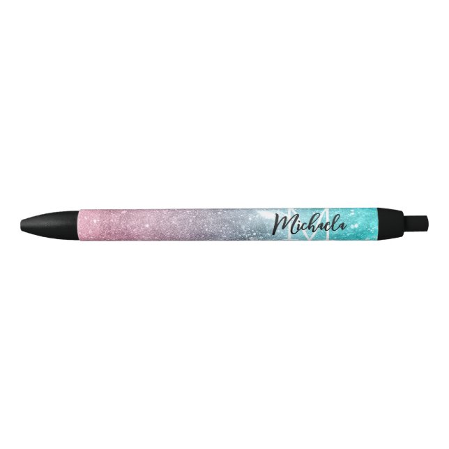 Aqua blue Pink ombre sea galaxy abstract Monogram Pen (Front)