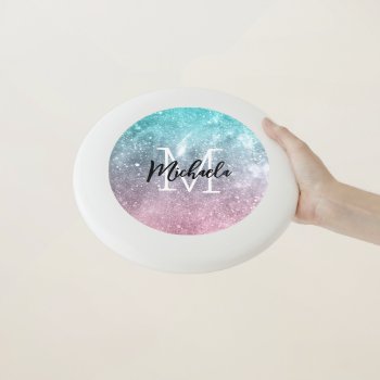 Aqua Blue Pink Ombre Sea Galaxy Abstract Monogram Wham-o Frisbee by PLdesign at Zazzle