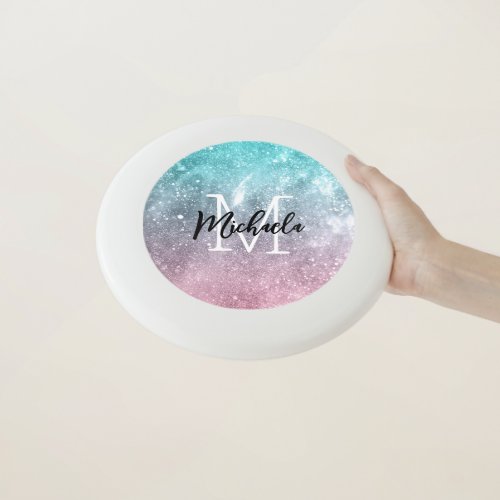 Aqua blue Pink ombre sea galaxy abstract Monogram Wham_O Frisbee