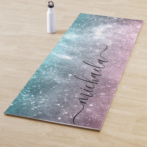 Aqua blue Pink ombre sea galaxy abstract Monogram Yoga Mat