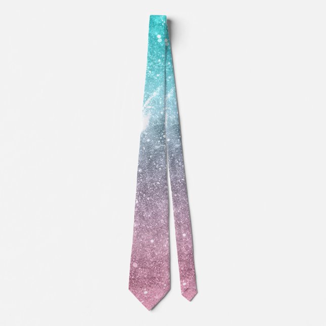 Aqua blue Pink ombre sea galaxy abstract Neck Tie (Front)