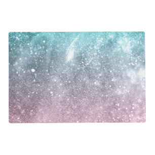Aqua blue Pink ombre sea galaxy abstract Placemat