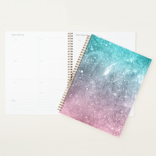 Aqua blue Pink ombre sea galaxy abstract Planner