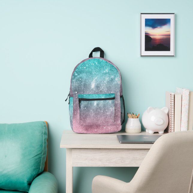 Aqua blue Pink ombre sea galaxy abstract Printed Backpack (Insitu)