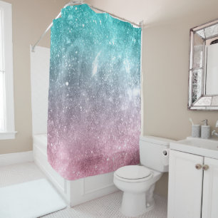 Aqua blue Pink ombre sea galaxy abstract Shower Curtain