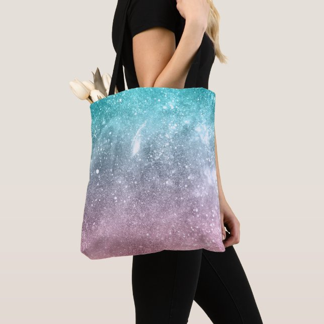 Aqua blue Pink ombre sea galaxy abstract Tote Bag (Close Up)