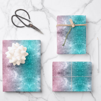 Aqua blue Pink ombre sea galaxy abstract Wrapping Paper Sheets