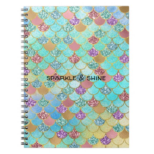 Aqua Blue Pink Purple Gold Glitter Mermaid Notebook