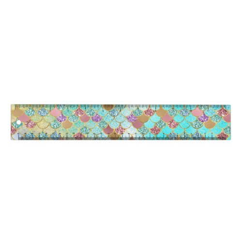 Aqua Blue Pink Purple Gold Glitter Mermaid Ruler