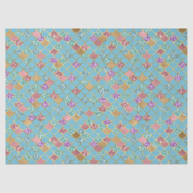 Aqua Blue Pink Purple Gold Glitter Mermaid Tissue Paper (Front)