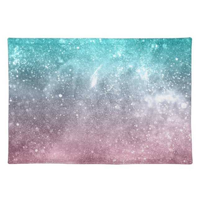 Aqua blue Pink sea galaxy abstract Cloth Placemat (Front)