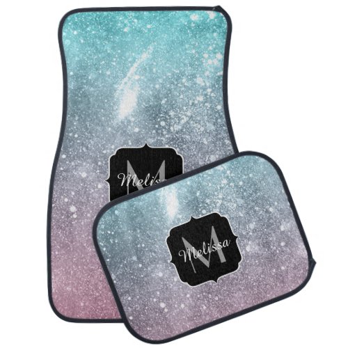 Aqua blue Pink sea galaxy abstract Monogram Car Floor Mat