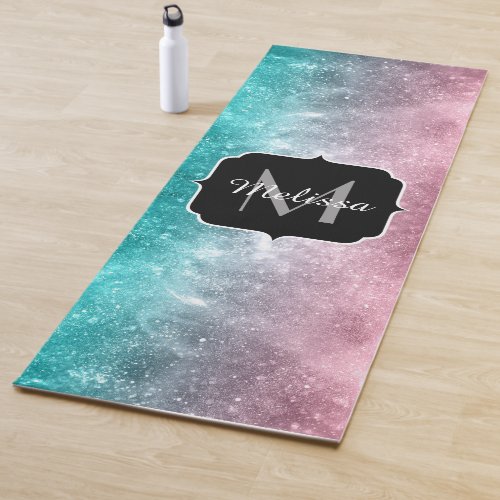 Aqua blue Pink sea galaxy abstract Monogram Yoga Mat