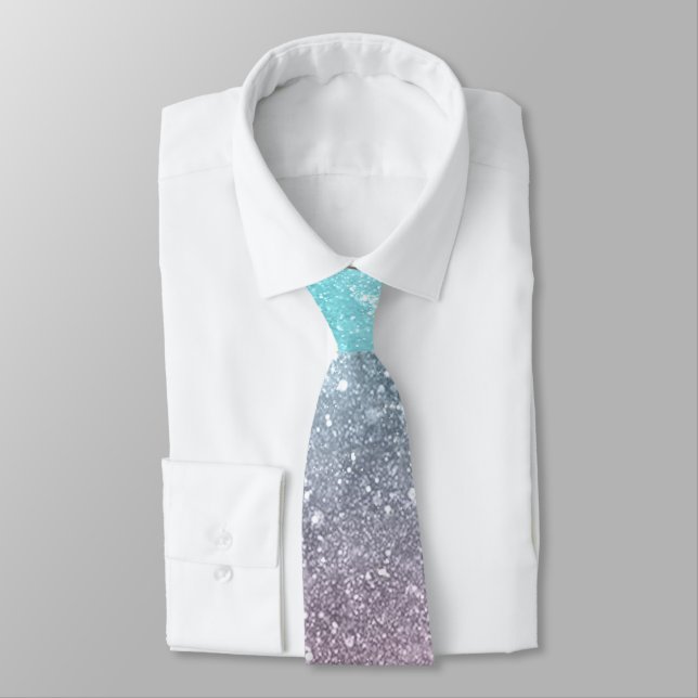 Aqua blue Pink sea galaxy abstract Neck Tie (Tied)