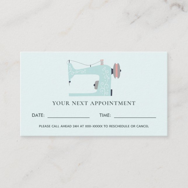 AQUA BLUE PINK SEWING MACHINE TAILOR APPOINTMENT BUSINESS CARD (Front)