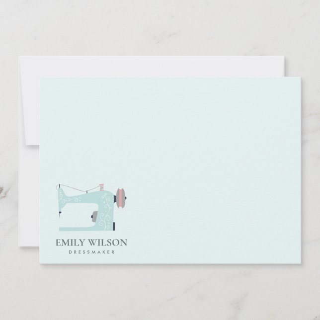AQUA BLUE PINK SEWING MACHINE TAILOR BUSINESS NOTE CARD (Front)