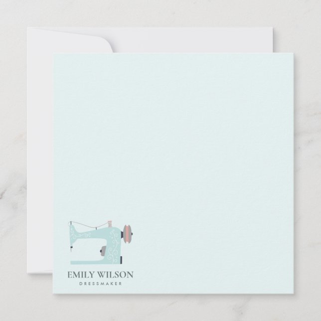 AQUA BLUE PINK SEWING MACHINE TAILOR BUSINESS NOTE CARD (Front)