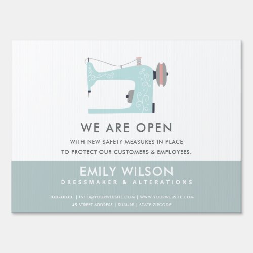 AQUA BLUE PINK SEWING MACHINE TAILOR RE OPENING SIGN