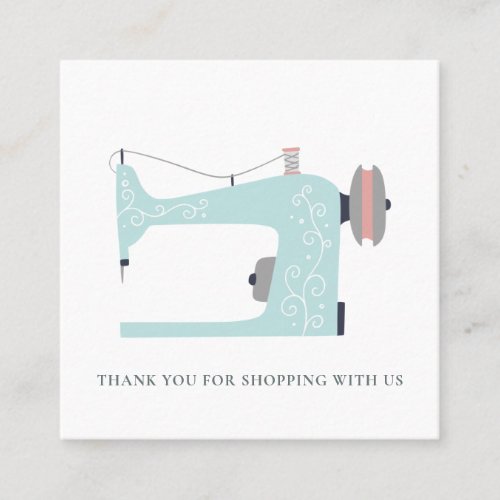 AQUA BLUE PINK SEWING MACHINE THANK YOU SHOPPING SQUARE BUSINESS CARD