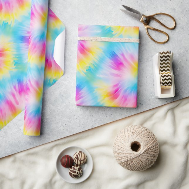 Aqua Blue Pink Yellow Red Tie Dye  Wrapping Paper (Crafts)