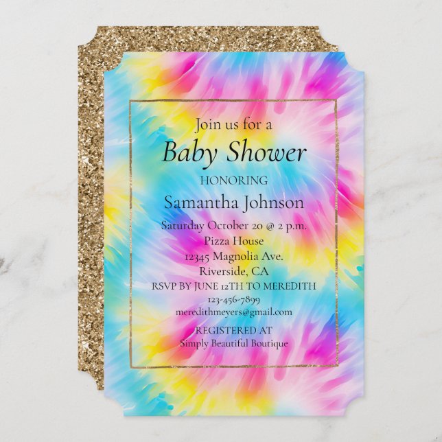 Aqua Blue Pink Yellow Tie Dye  Invitation (Front/Back)