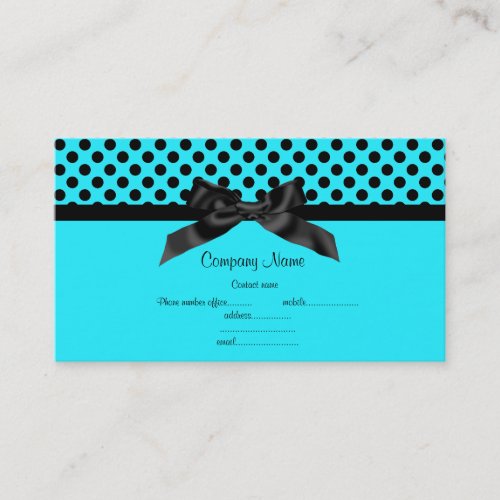 AQUA BLUE POLKA DOT BOW BUSINESS CARD 2