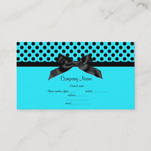 Customizable AQUA BLUE POLKA DOT BOW BUSINESS CARD 2
