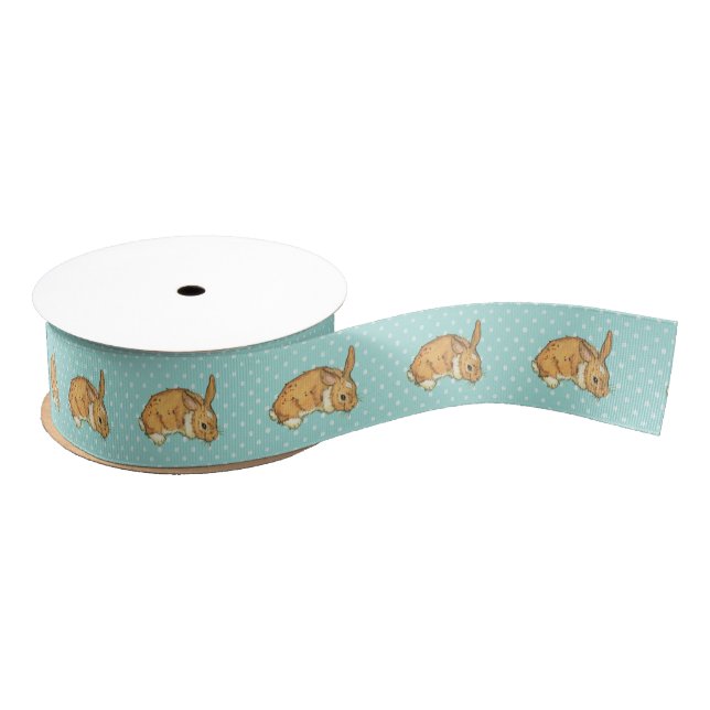 Aqua Blue Polka Dot Bunny Grosgrain Ribbon (Spool)