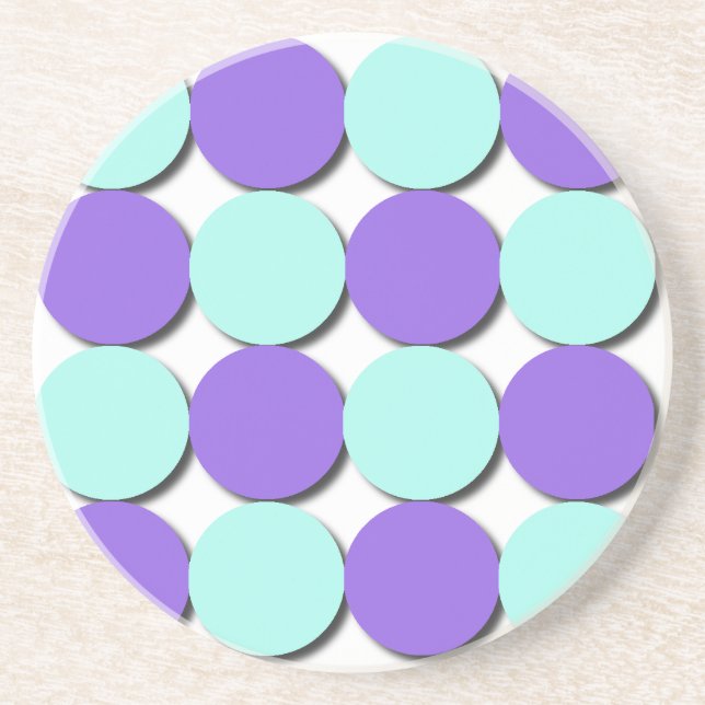Aqua & Blue Polka Dots Sandstone Coaster (Front)