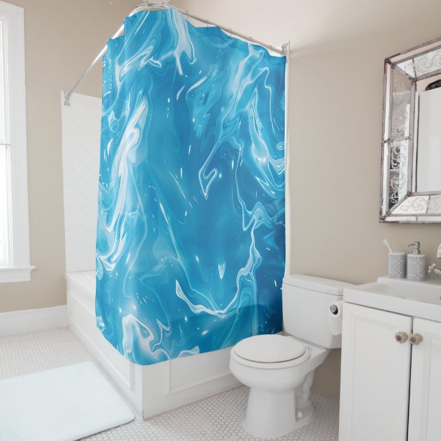 Aqua Blue Pool Water Pattern Shower Curtain (In Situ)