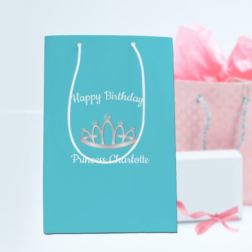 Aqua Blue Princess Tiara Birthday Medium Gift Medium Gift Bag