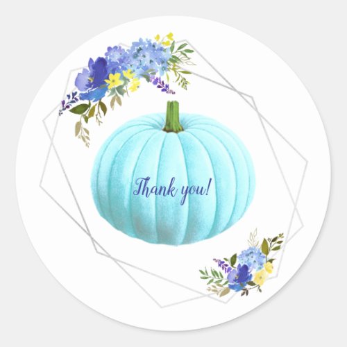 Aqua Blue Pumpkin Baby Shower Thank You Classic Round Sticker