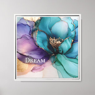 Aqua Blue Purple Gold Floral Canvas Print
