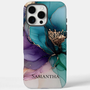 Aqua Blue Purple Gold Floral iPhone 16 Pro Max Case