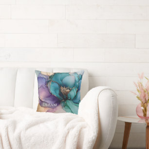 Aqua Blue Purple Gold Floral Throw Pillow