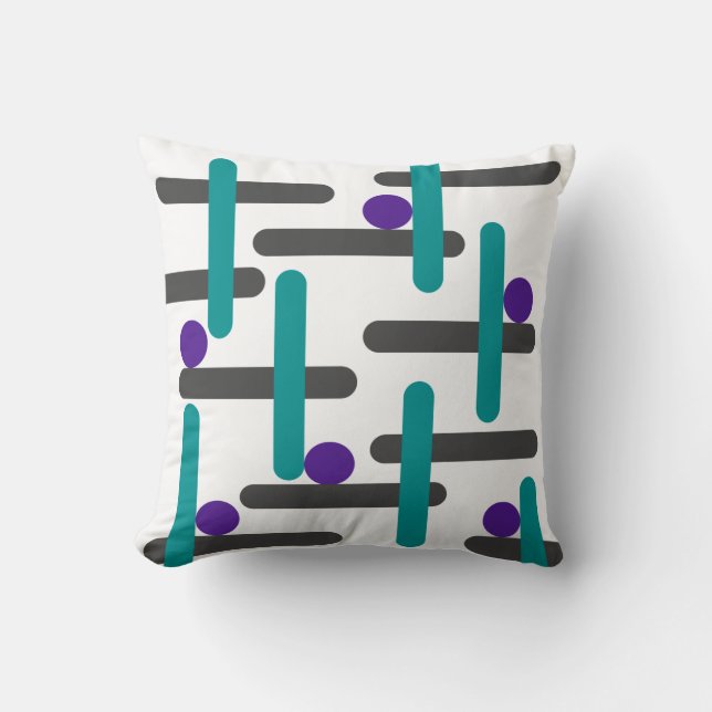 Aqua Blue, Purple & Grey Retro Abstract Throw Pillow (Front)