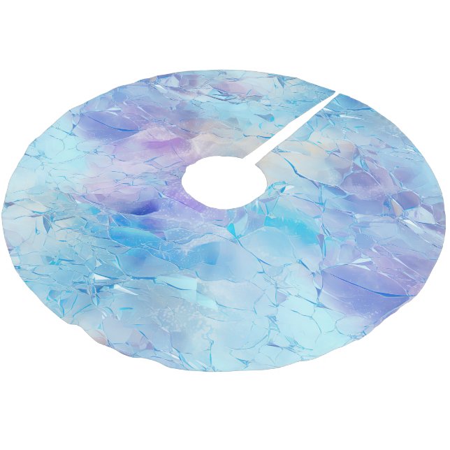 Aqua Blue Purple Ice Snow Christmas Brushed Polyester Tree Skirt (Angled)