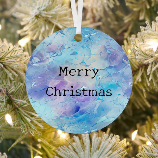 Aqua Blue Purple Ice Snow Christmas Metal Ornament (Insitu)