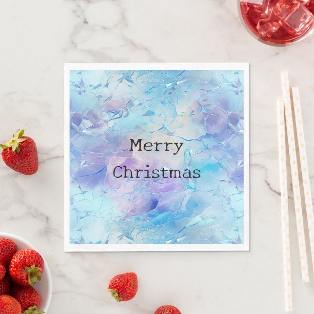 Aqua Blue Purple Ice Snow Christmas Napkins (Insitu)