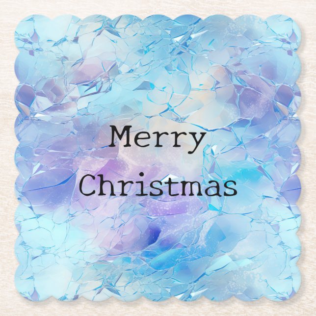 Aqua Blue Purple Ice Snow Christmas Paper Coaster (Front)