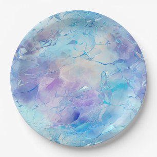 Aqua Blue Purple Ice Snow Christmas Paper Plates