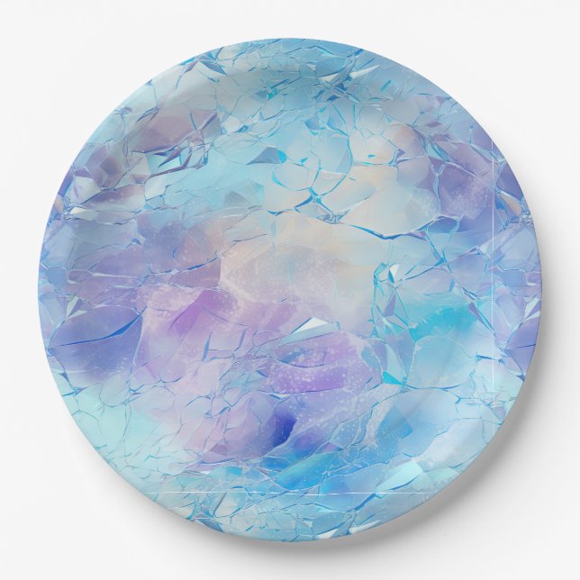 Aqua Blue Purple Ice Snow Christmas Paper Plates (Front)