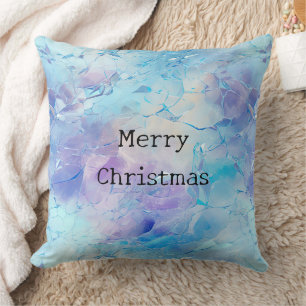 Aqua Blue Purple Ice Snow Christmas Throw Pillow