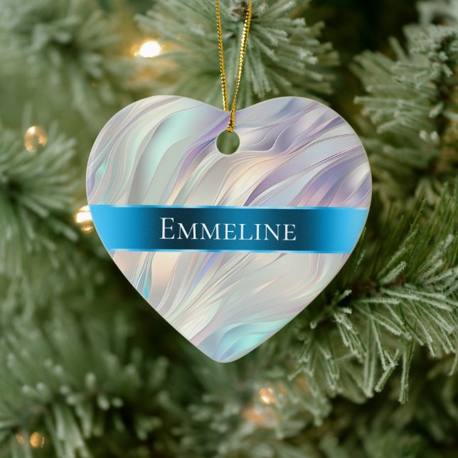 Aqua Blue Purple Pearl White Christmas Ceramic Ornament (Tree)