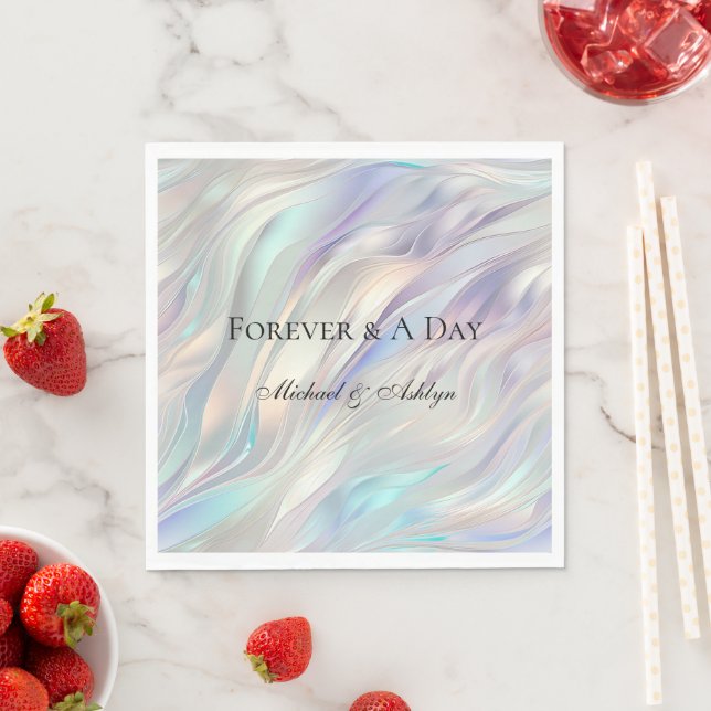 Aqua Blue Purple Pearl White Wedding Napkins (Insitu)