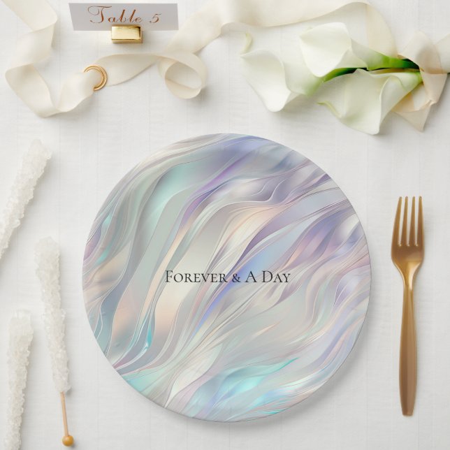 Aqua Blue Purple Pearl White Wedding Paper Plates (Wedding)