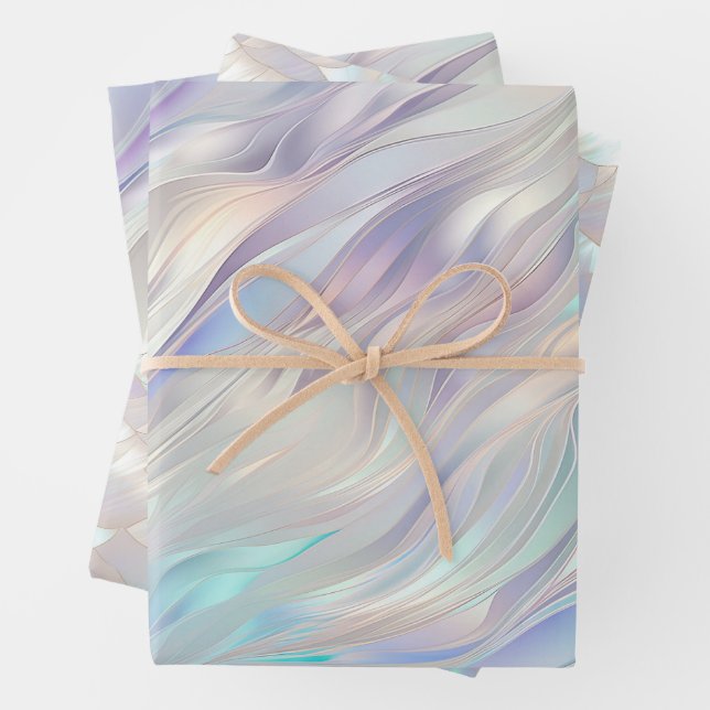 Aqua Blue Purple Pearl White Wedding Wrapping Paper Sheets (In situ)
