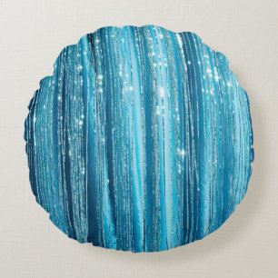 Aqua Blue Purple Sparkle Stripes Round Pillow