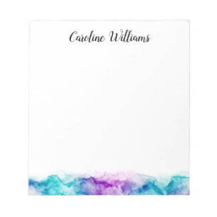Aqua blue purple watercolor border personalized notepad
